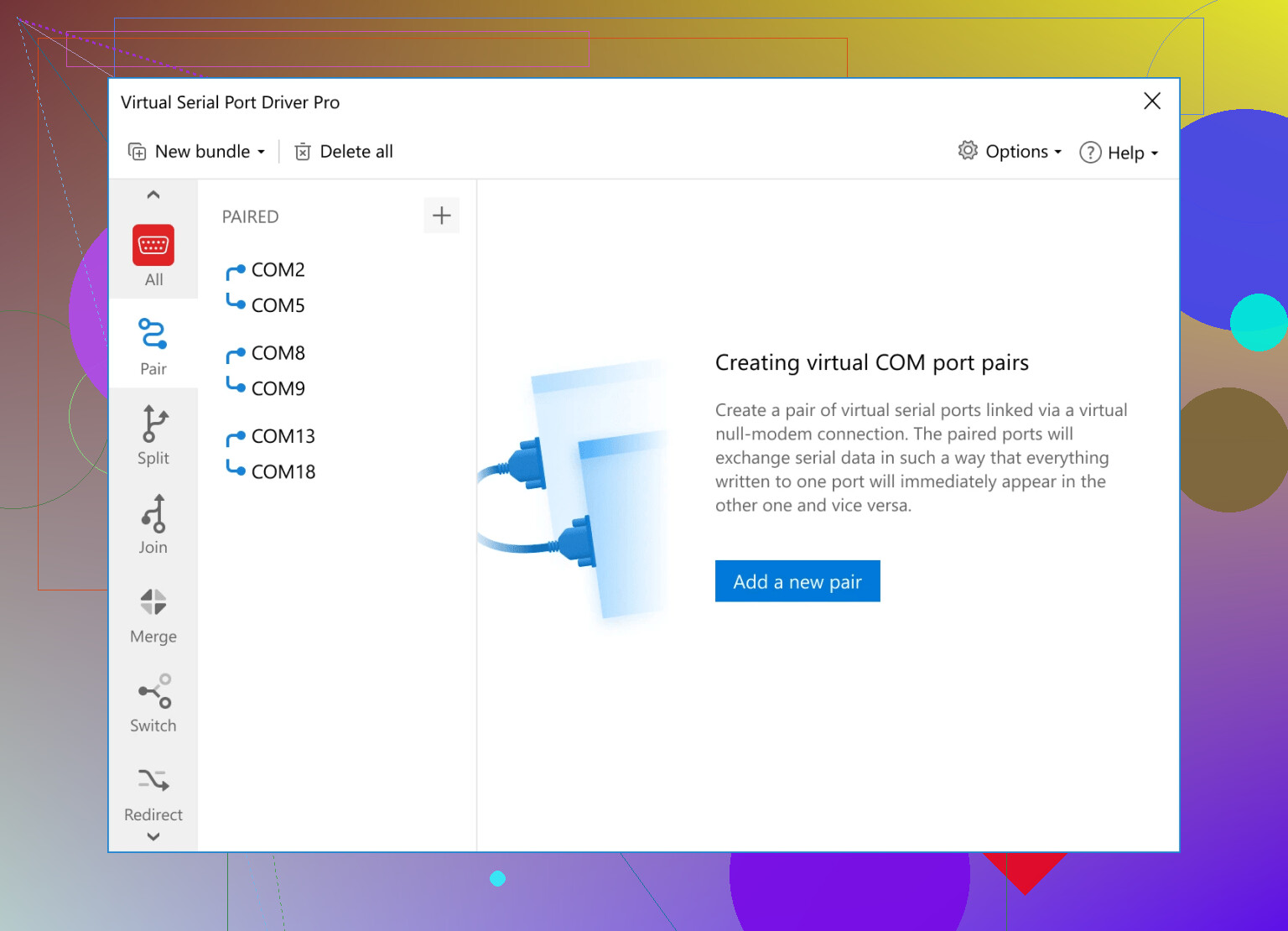 How do I set up a virtual COM port on my PC?