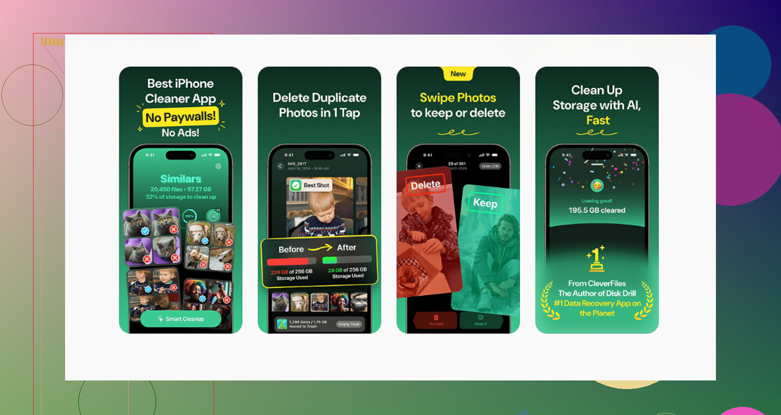 How can I delete all iPhone photos at once and see file sizes?